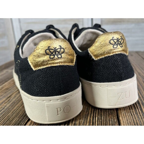Po-Zu Women's 36 US 5 Lace Up Sneakers Black/Gold - Picture 6 of 11